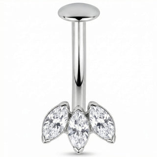 Titanium Belly Button Piercing Triple Marquise Gem Fan Push-In
