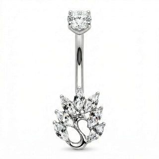 Titanium Belly Button Piercing Marquise Crystal Leaf Swirl