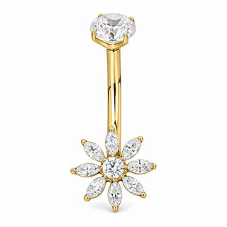 Titanium Belly Button Piercing Zirconia Flower Blossom