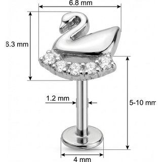 Titanio Cisne Con Curva De Cristales Rosca interna Labret