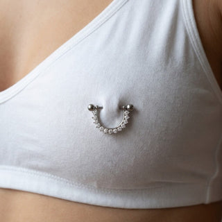 Titanium Nipple Piercing Crystal Lined Crescent