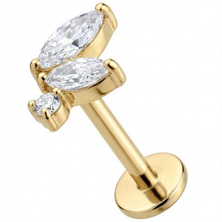Titanio Labret Cluster Foglie Cristallo Marquise Filettatura Interna