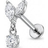 Titanium Labret Double Marquise Leaves With Dangle Internally Threaded