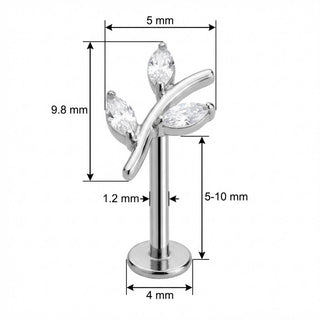 Titanium Labret Marquise Crystal Leafy Branch