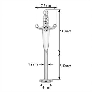 Titanium Labret Sharp Dagger Blade Internally Threaded