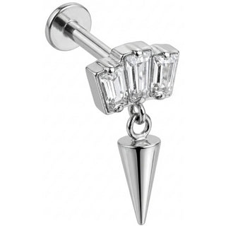 Titanium Labret Triple Baguette Crystal Spike Dangle