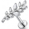 Titanium Labret Curved Crystal Fern Leaf Branch