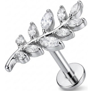 Titanium Labret Curved Crystal Fern Leaf Branch