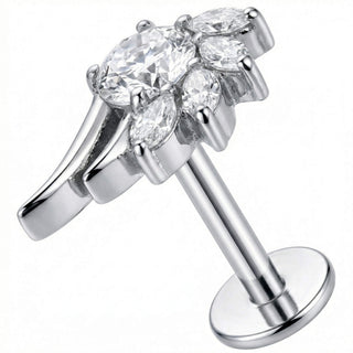 Titanium Labret Crystal Floral Fan Cluster Internally Threaded