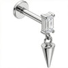 Titanium Labret Rectangle Zirconia Dangle Spike Internally Threaded