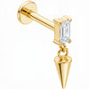 Titanium Labret Rectangle Zirconia Dangle Spike Internally Threaded