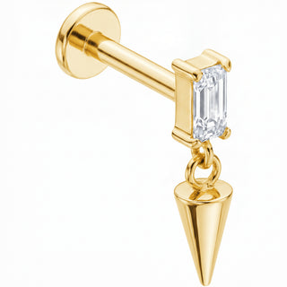 Titanium Labret Rectangle Zirconia Dangle Spike Internally Threaded