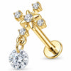 Titanium Labret Crystal Cross With Dangle Drop Internally Threaded