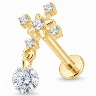 Titanium Labret Crystal Cross With Dangle Drop Internally Threaded