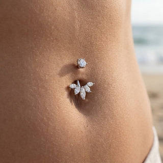 Titanium Belly Button Piercing Marquise Fan Crown Internally Threaded