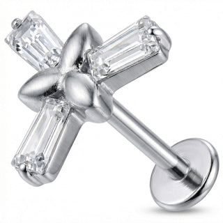 Titanium Labret Triple Baguette Floral Star Internally Threaded