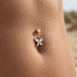 Titanium Belly Button Piercing Marquise Crystal Butterfly Internally Threaded