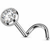 Titanium Nose Screw Round Bezel Set Stone Push-In