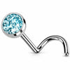 Titanium Nose Screw Round Bezel Set Stone Push-In