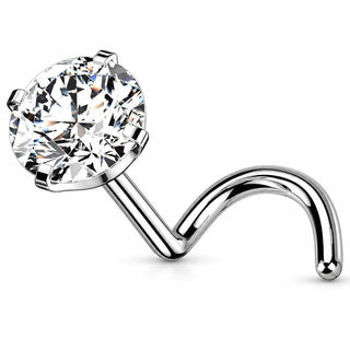 Titanium Nose Screw Prong Set Round Stone Push-In