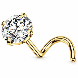 Titanium Nose Screw Prong Set Round Stone Push-In
