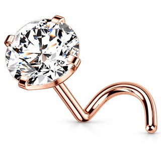 Titanium Nose Screw Prong Set Round Stone Push-In