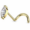 Titanium Nose Screw Marquise Cut Clear Stone Push-In