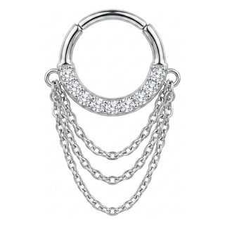 Titanium Ring Triple Chain Dangle Zirconia Clicker