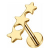Titanium Labret Three Stars Internally Threaded