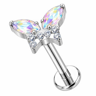 Titanium Labret Butterfly Zirconia Internally Threaded