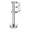 Titanium Labret Initial Letter With Stones Internally Threaded Silver