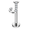 Titanium Labret Initial Letter With Stones Internally Threaded Silver