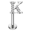 Titanium Labret Initial Letter With Stones Internally Threaded Silver