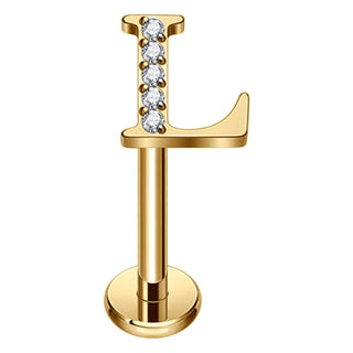 Titanium Labret Initial Letter With Stones Internally Threaded