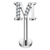 Titanium Labret Initial Letter With Stones Internally Threaded Silver