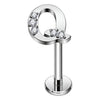 Titanium Labret Initial Letter With Stones Internally Threaded Silver
