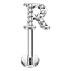 Titanium Labret Initial Letter With Stones Internally Threaded Silver