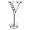 Titanium Labret Initial Letter With Stones Internally Threaded Silver