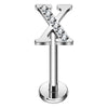 Titanium Labret Initial Letter With Stones Internally Threaded Silver