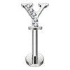 Titanium Labret Initial Letter With Stones Internally Threaded Silver
