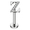 Titanium Labret Initial Letter With Stones Internally Threaded Silver