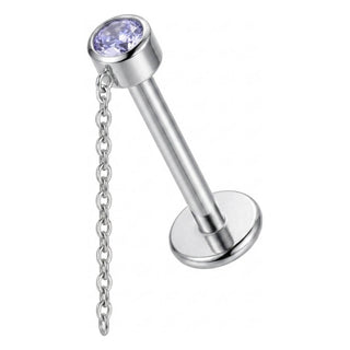 Titanium Labret Zirconia Chain Dangle Internally Threaded