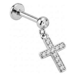 Titanium Labret Cross Dangle Zirconia Internally Threaded