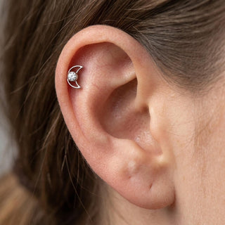 Titanium Labret Crescent Moon Zirconia Internally Threaded