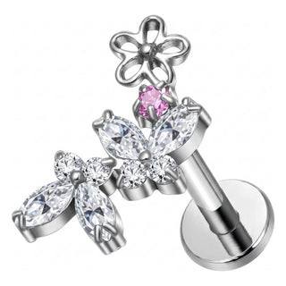 Titanium Labret Flower Marquise Zirconia Internally Threaded