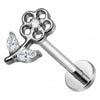 Titanium Labret Flower Leaf Marquise Zirconia Internally Threaded