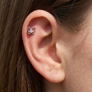 Titanium Top Butterfly With Center Stone Internally Threaded – getragen