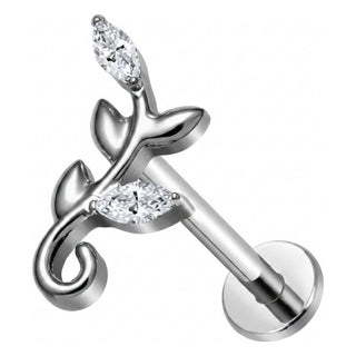 Titanium Labret Leaf Twig Marquise Zirconia Internally Threaded