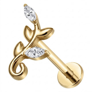 Titanium Labret Leaf Twig Marquise Zirconia Internally Threaded