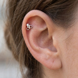 Titanium Labret Honeycomb Zirconia Internally Threaded – getragen